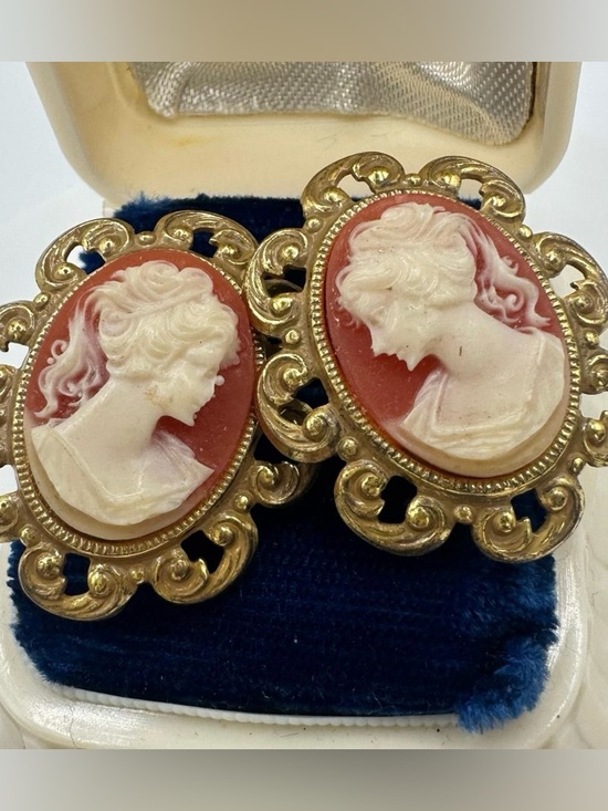Miriam Haskell Jewelry - Miriam Haskell 1940’s Cameo Clip on Earrings-Signed-Rare